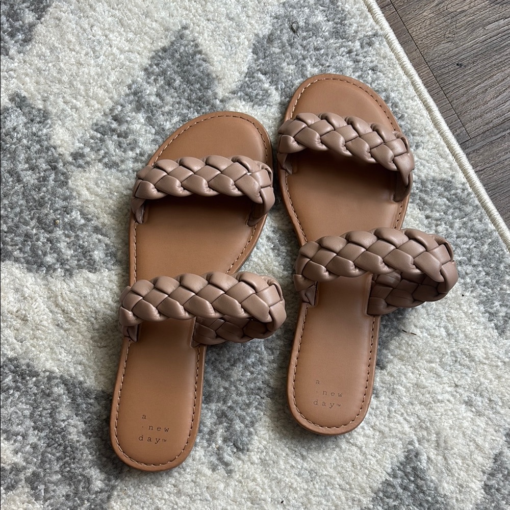 A New Day Tan Braided Sandals Slip-On Style